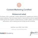 certificate of content marketing.